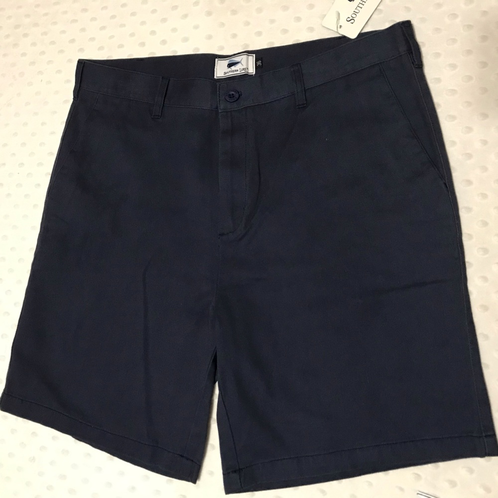 Classic Men's Slate Blue Twill Dress Shorts by Souther Lure, adjustable, Pockets